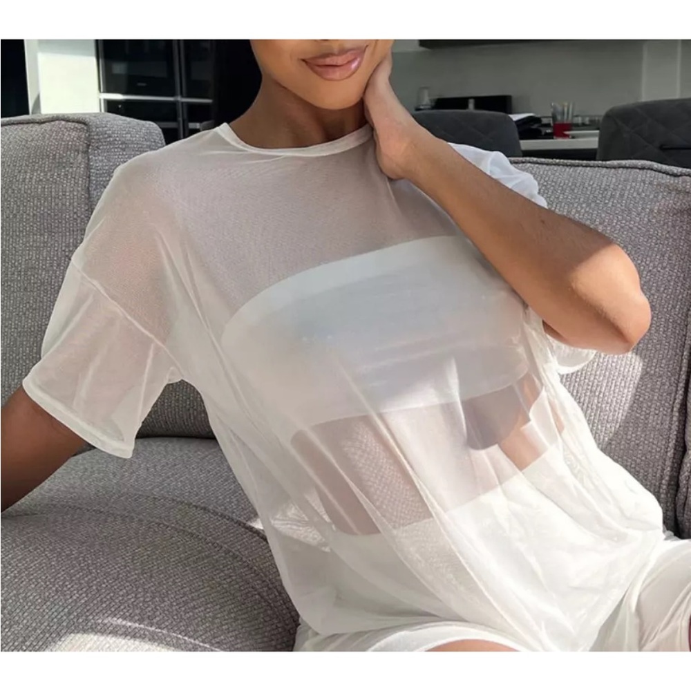 Fashion nova white shirt see through size M-L see-through shirt